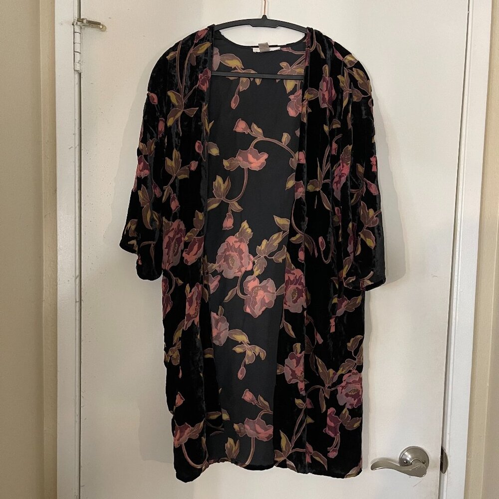 Vintage For ever21 Black Velour Floral Shawl – Boho Luxe, Size S